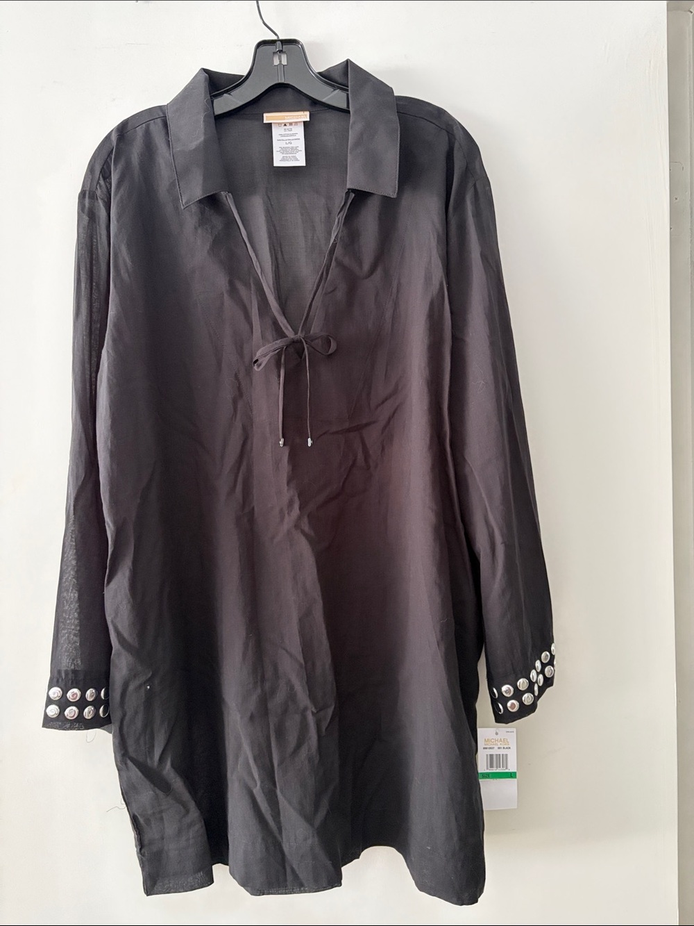 Michael Kors Black Long-Sleeve Button-Down Tunic with Grommet Cuff